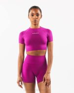 klær T442221 candy crush rosa forsterke ss crop kvinner Alphalete
