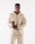 klær T442610 havsalt brun original jakke med full glidelås menn Alphalete